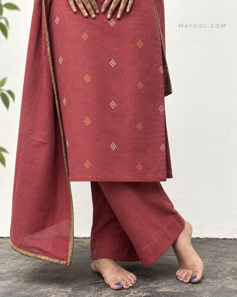Rosewood Jari Jacquard Cotton Kurta