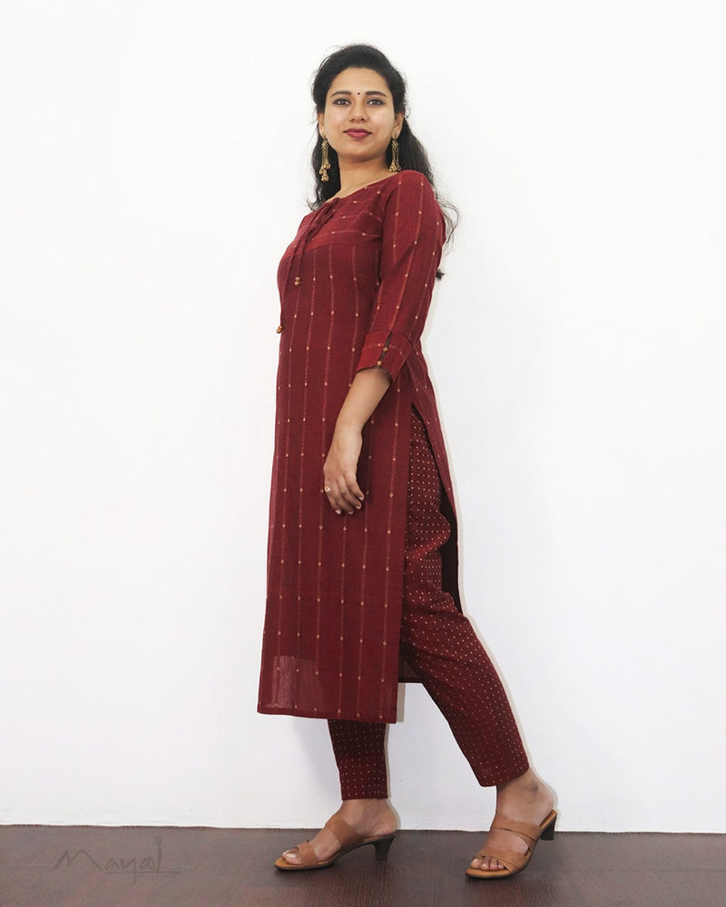 Royal Maroon Handloom Cotton Kurta