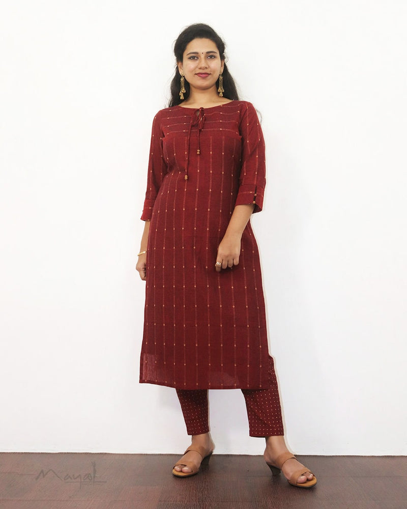 Royal Maroon Handloom Cotton Kurta