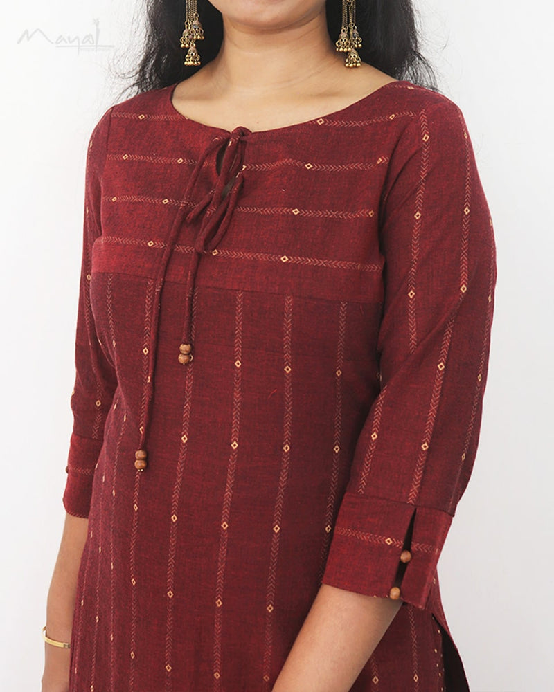 Royal Maroon Handloom Cotton Kurta
