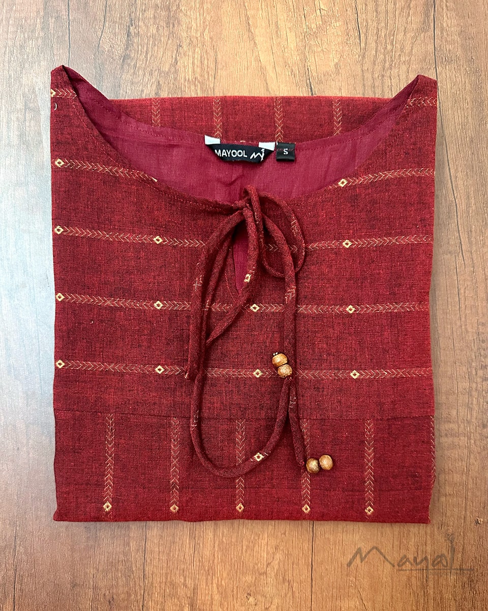 Royal Maroon Handloom Cotton Kurta