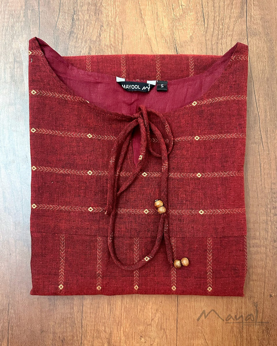 Royal Maroon Handloom Cotton Kurta