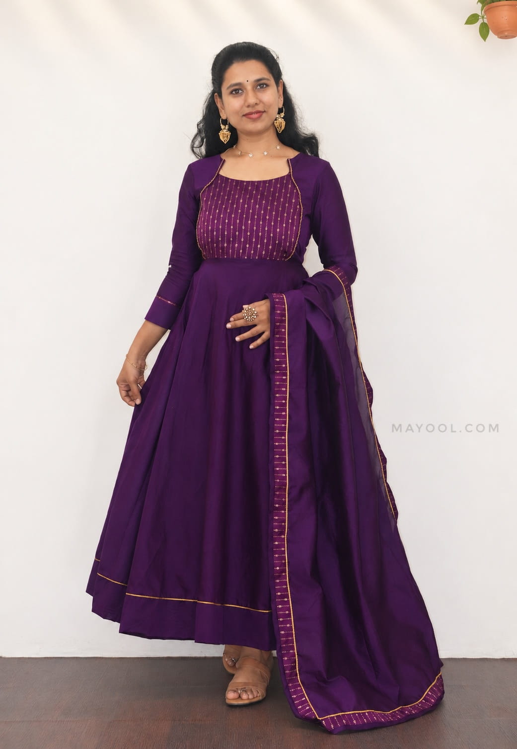Deep Royal Purple Silk Cotton Anarkali Dresses