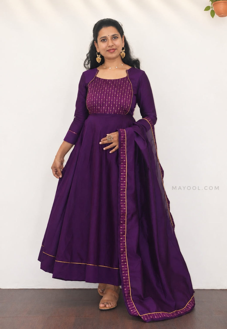 Deep Royal Purple Silk Cotton Anarkali Dresses
