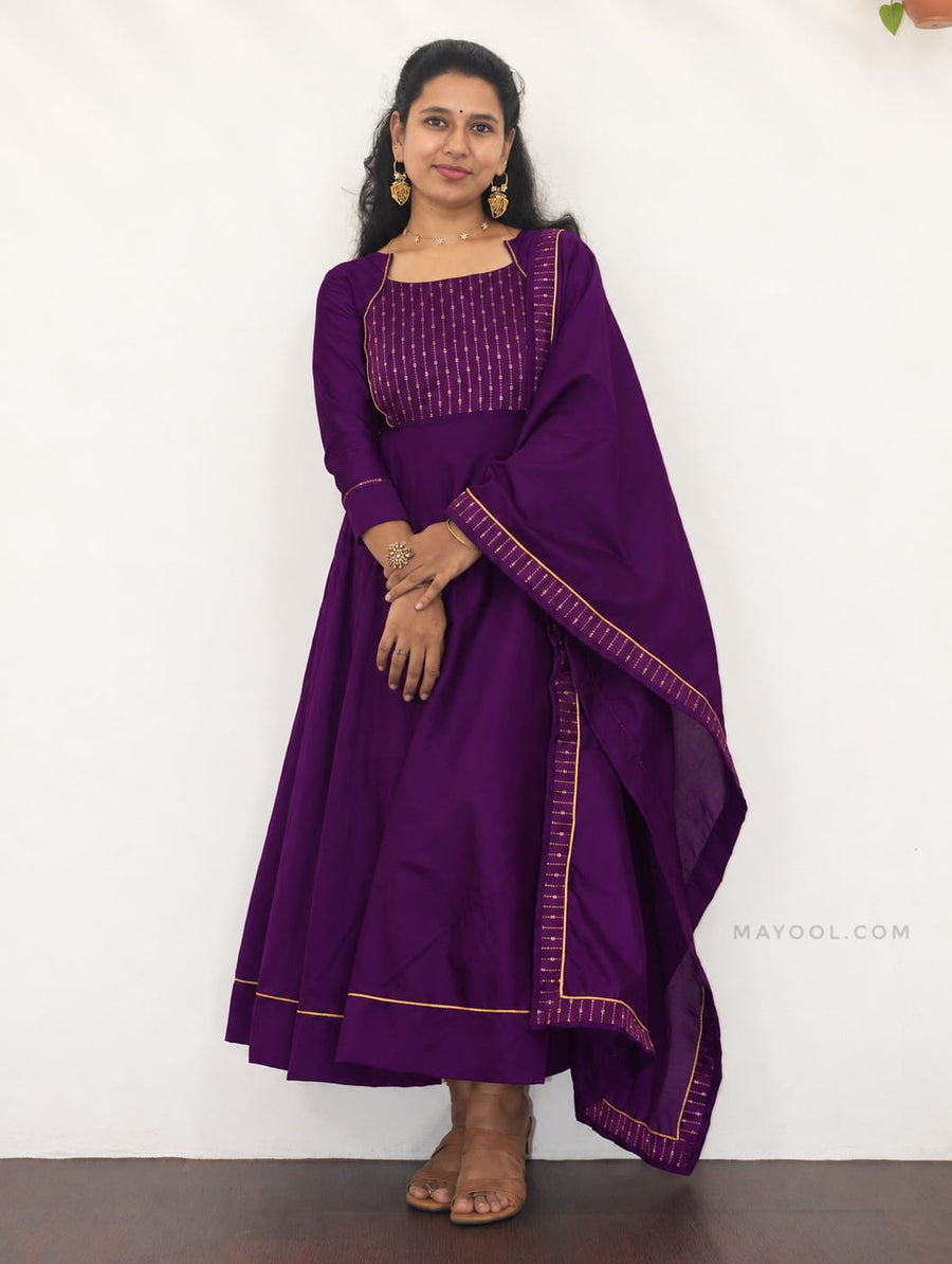Deep Royal Purple Silk Cotton Anarkali Dresses