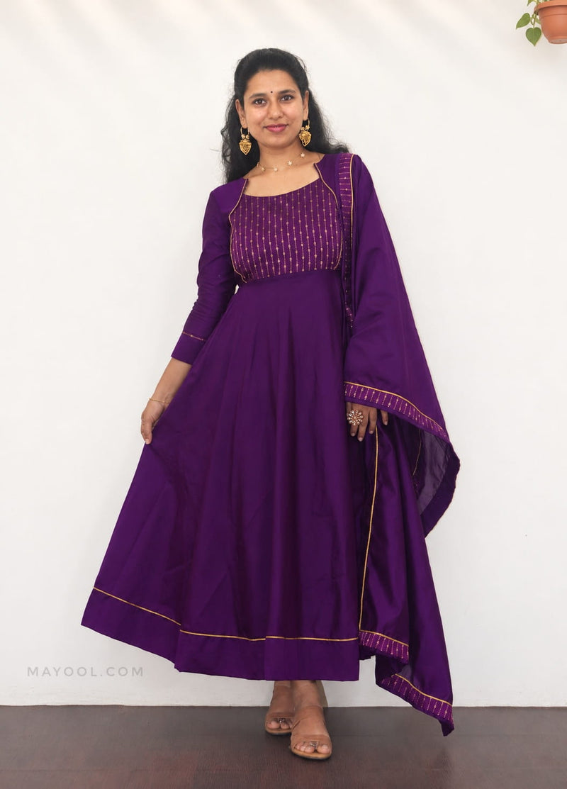 Deep Royal Purple Silk Cotton Anarkali Dresses