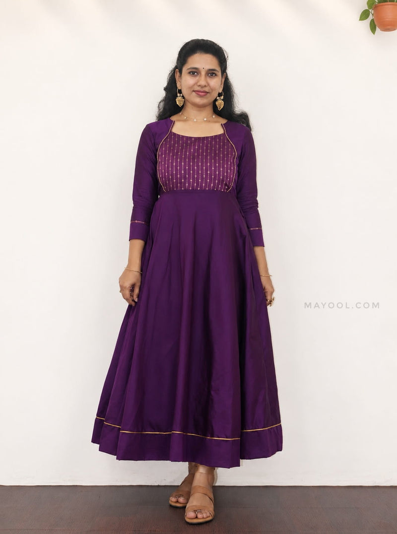 Deep Royal Purple Silk Cotton Anarkali Dresses