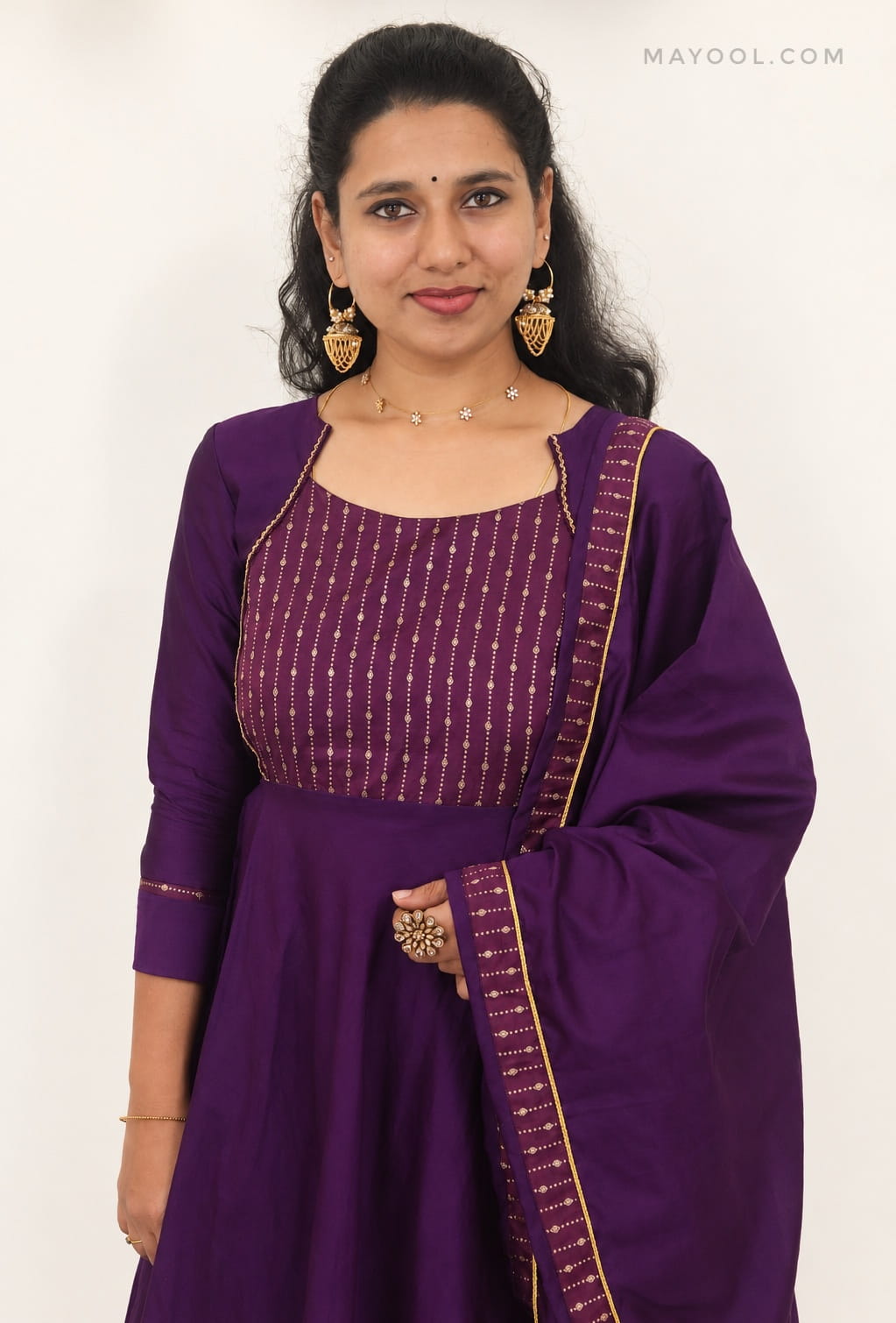 Deep Royal Purple Silk Cotton Anarkali Dresses