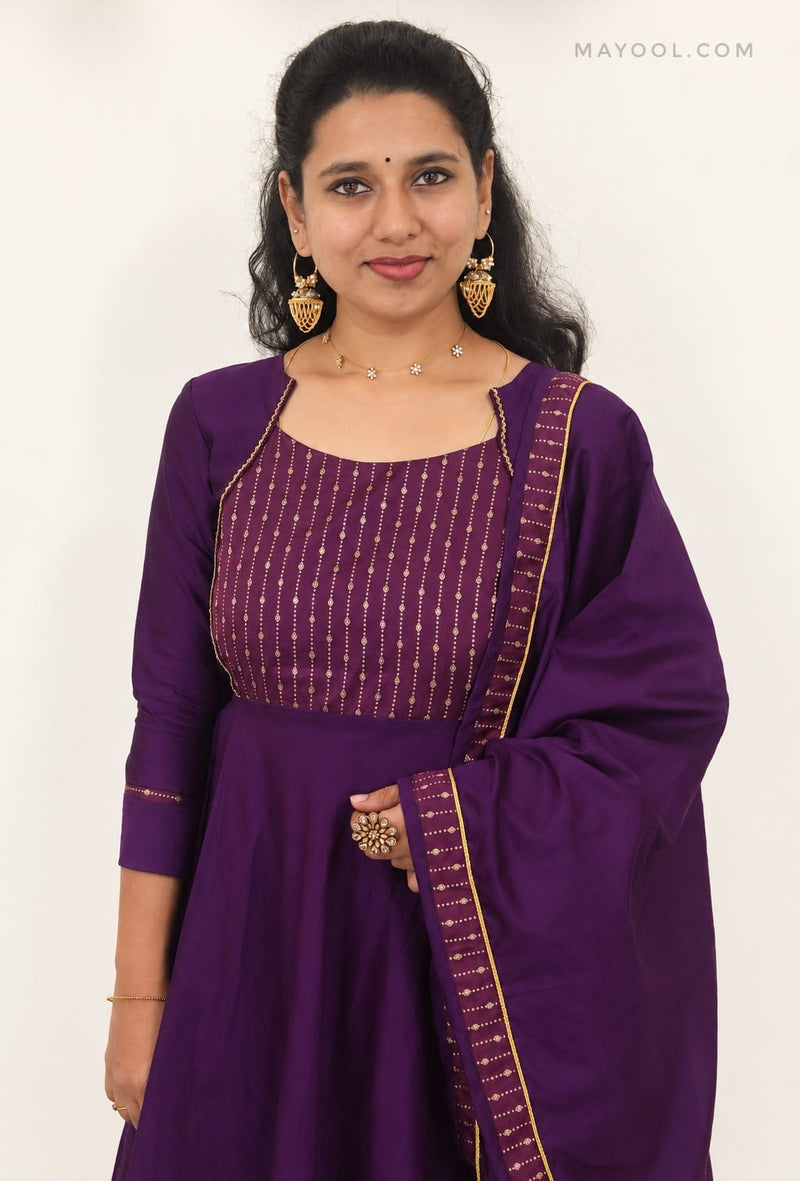 Deep Royal Purple Silk Cotton Anarkali Dresses
