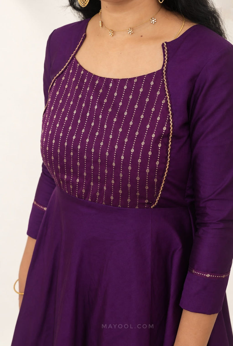 Deep Royal Purple Silk Cotton Anarkali Dresses