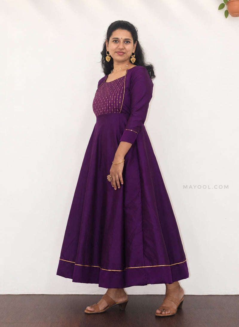 Deep Royal Purple Silk Cotton Anarkali Dresses