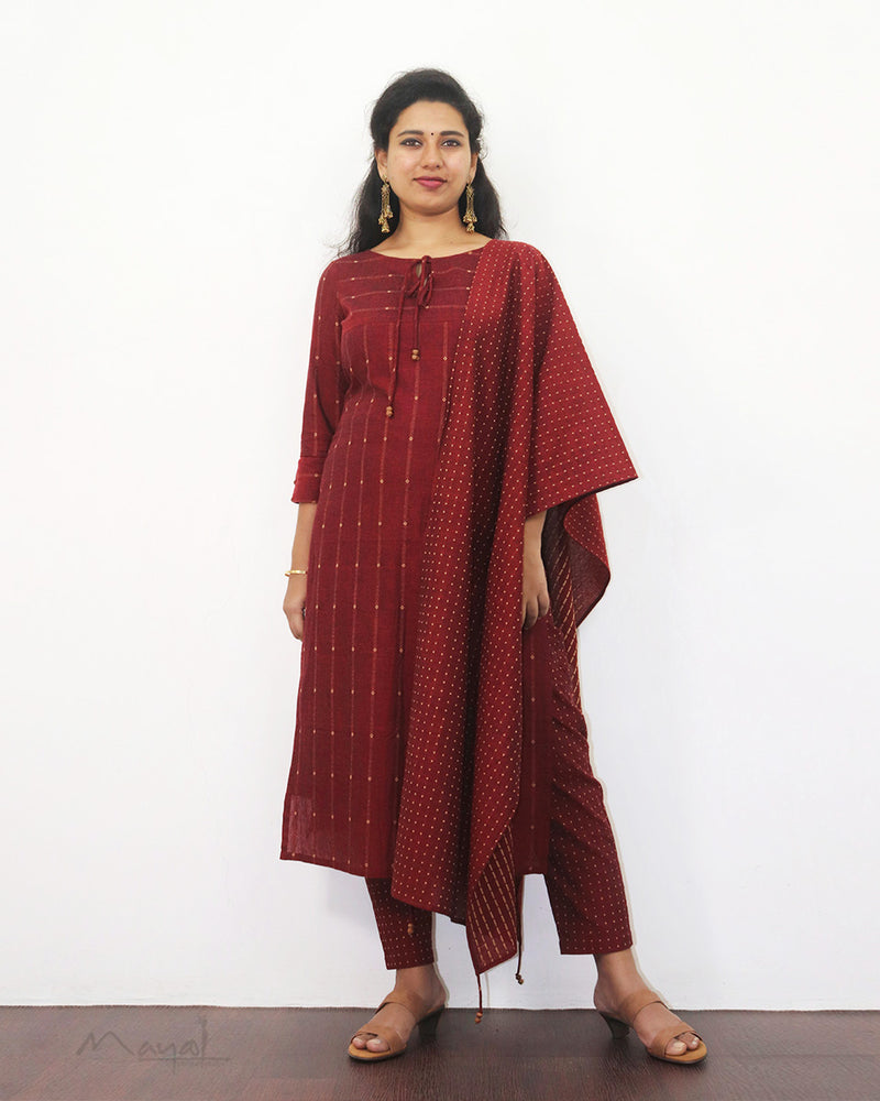 Royal Maroon Handloom Cotton Kurta