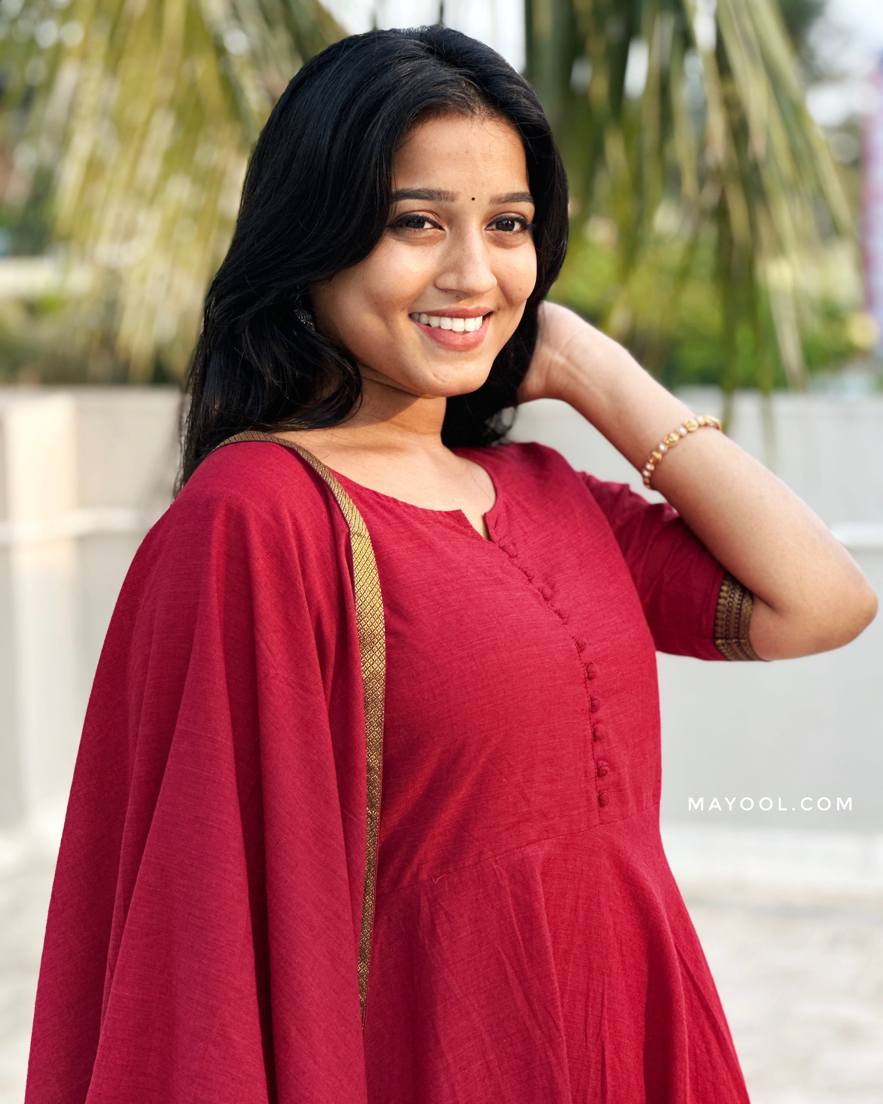 Ruby Red Handloom Cotton Anarkali Dresses