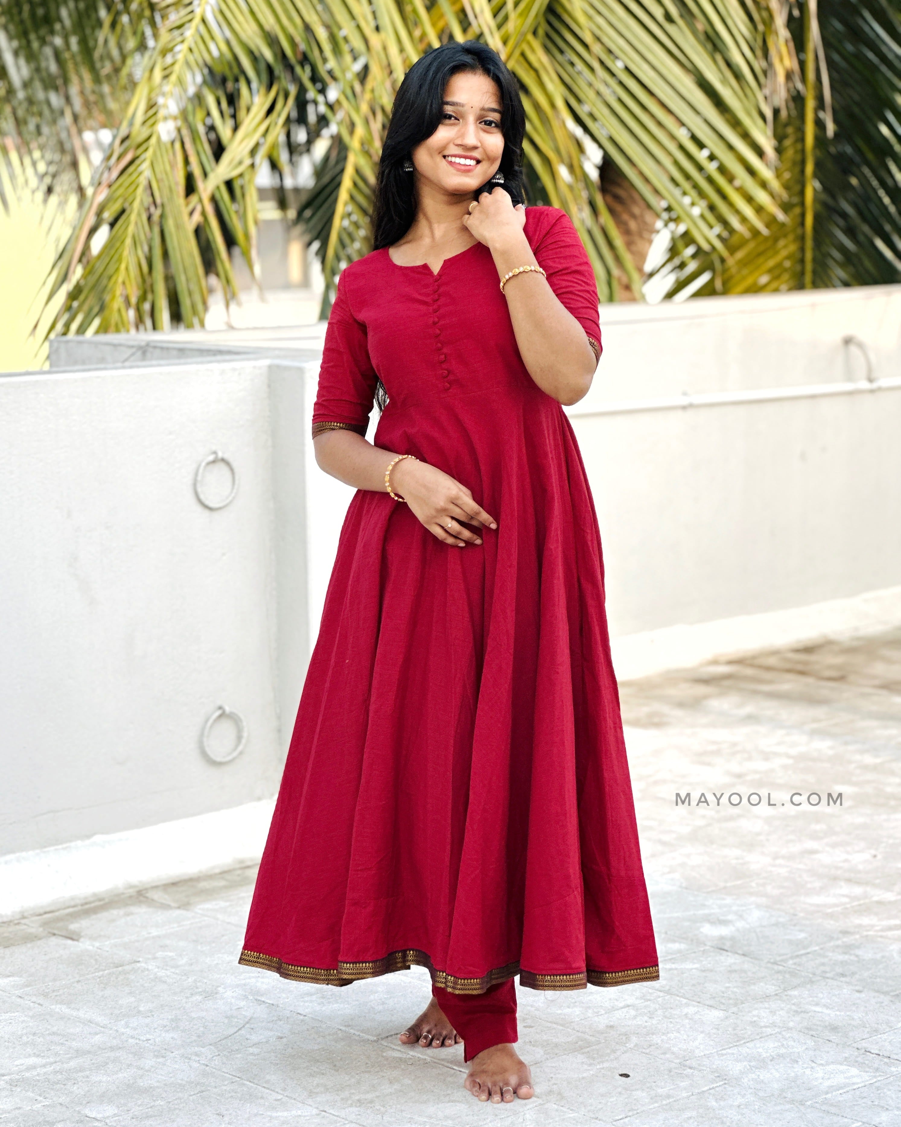 Ruby Red Handloom Cotton Anarkali Dresses