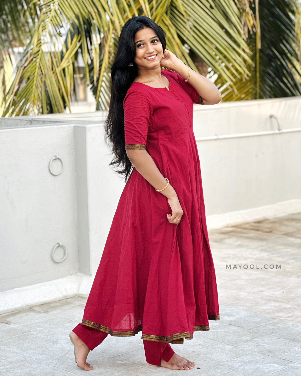 Ruby Red Handloom Cotton Anarkali Dresses