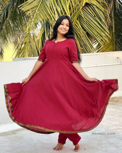 Ruby Red Handloom Cotton Anarkali Dresses
