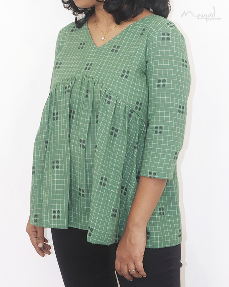 Russian Green Alia Cut Peplum Top