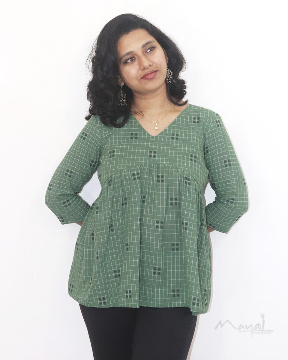 Russian Green Alia Cut Peplum Top