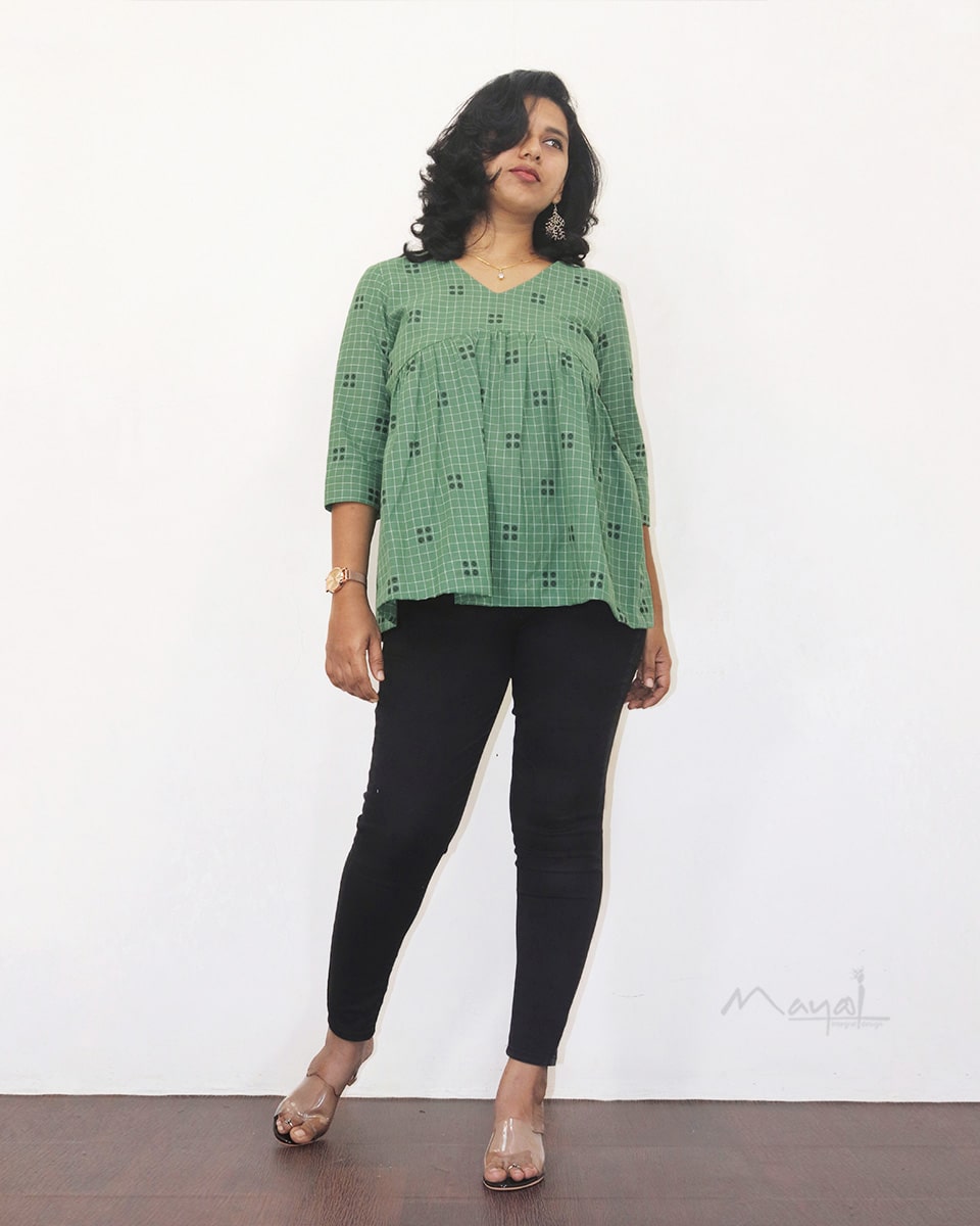 Russian Green Alia Cut Peplum Top