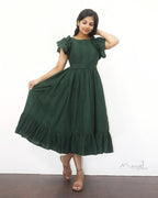 Sacramento Green Jacquard Two Tier Cotton Dresses