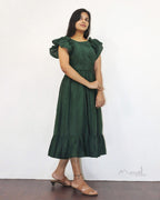 Sacramento Green Jacquard Two Tier Cotton Dresses