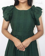 Sacramento Green Jacquard Two Tier Cotton Dresses