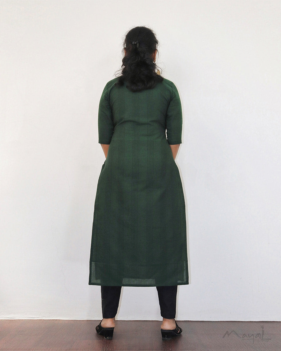 Sacramento Green Jacquard Stripe Cotton Kurta