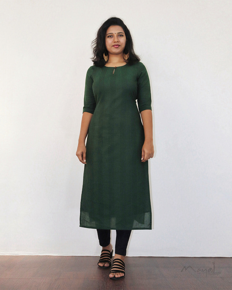 Sacramento Green Jacquard Stripe Cotton Kurta