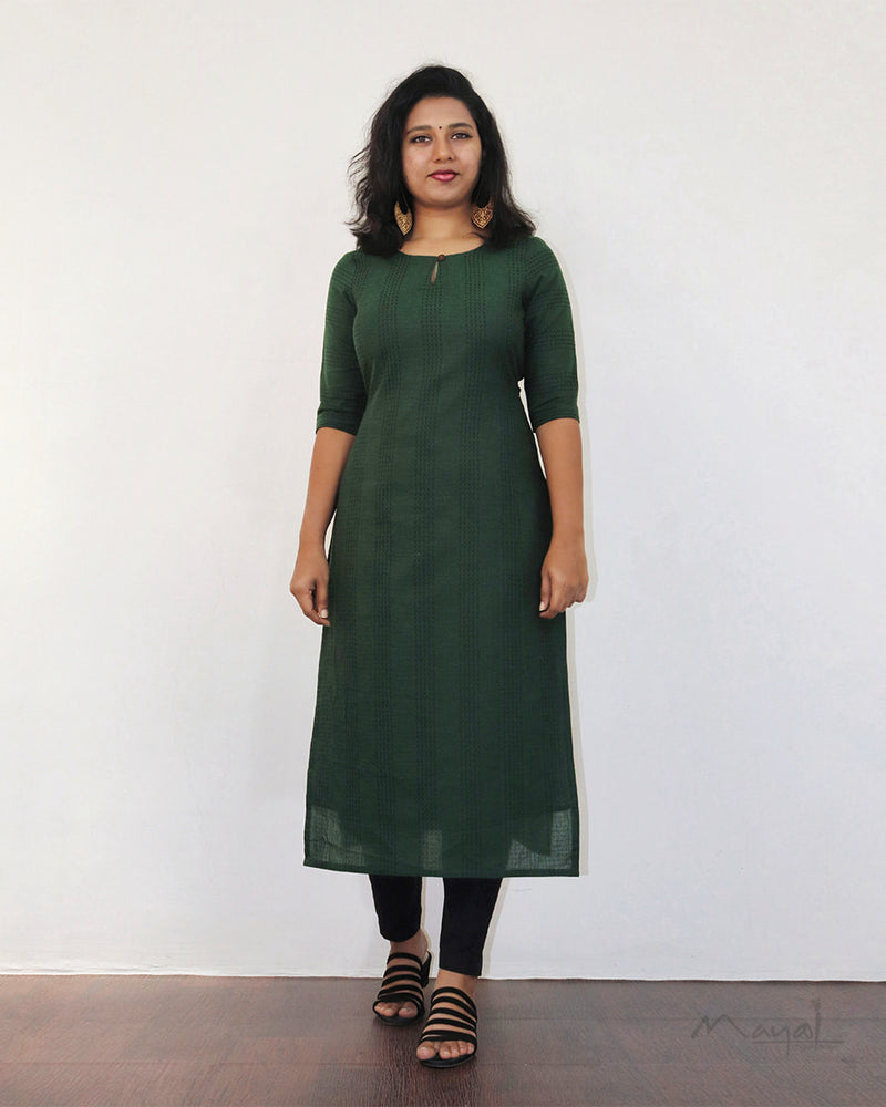 Sacramento Green Jacquard Stripe Cotton Kurta