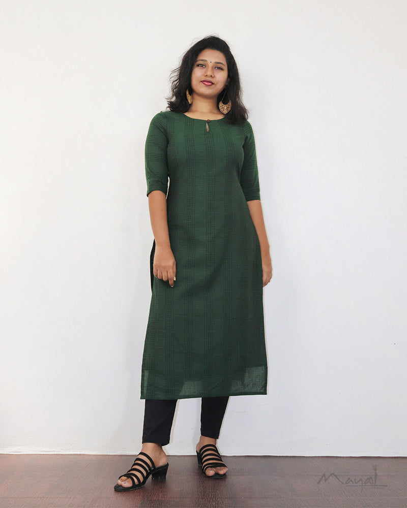 Sacramento Green Jacquard Stripe Cotton Kurta