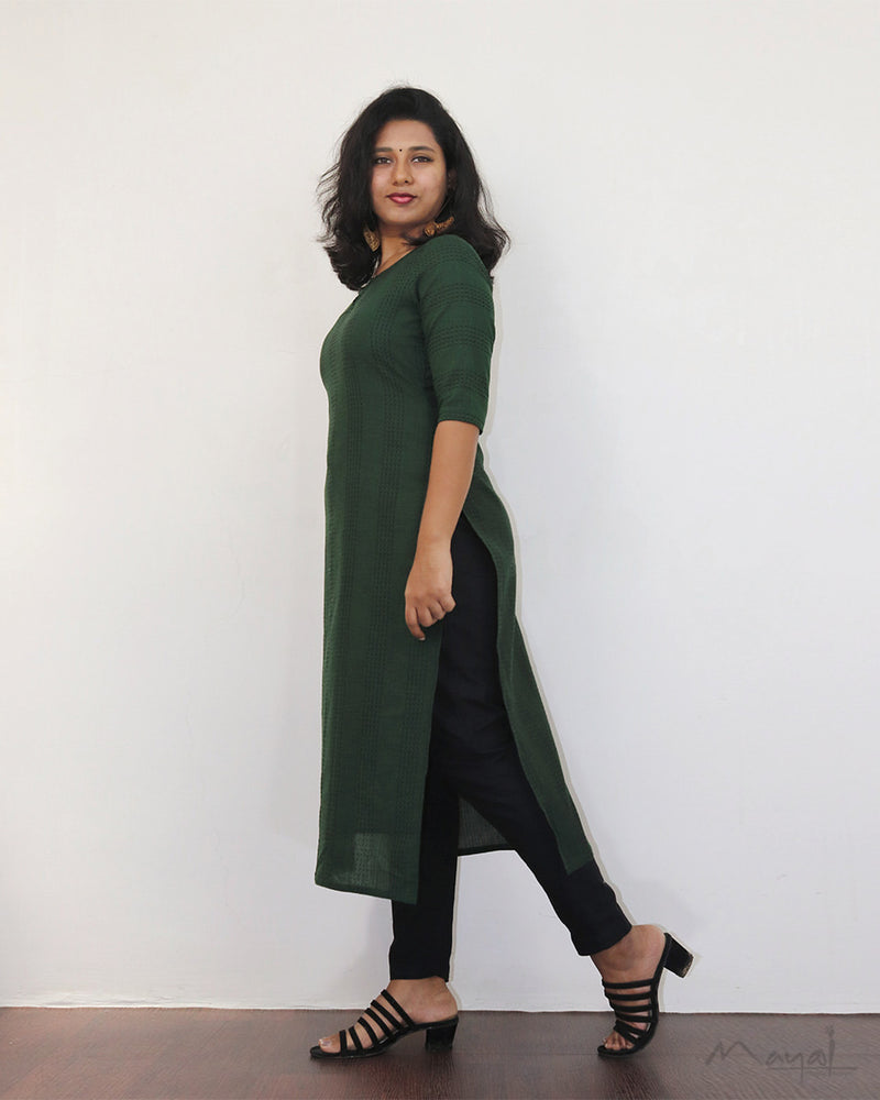 Sacramento Green Jacquard Stripe Cotton Kurta