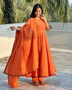 Saffron Orange Handloom Cotton Anarkali Dresses