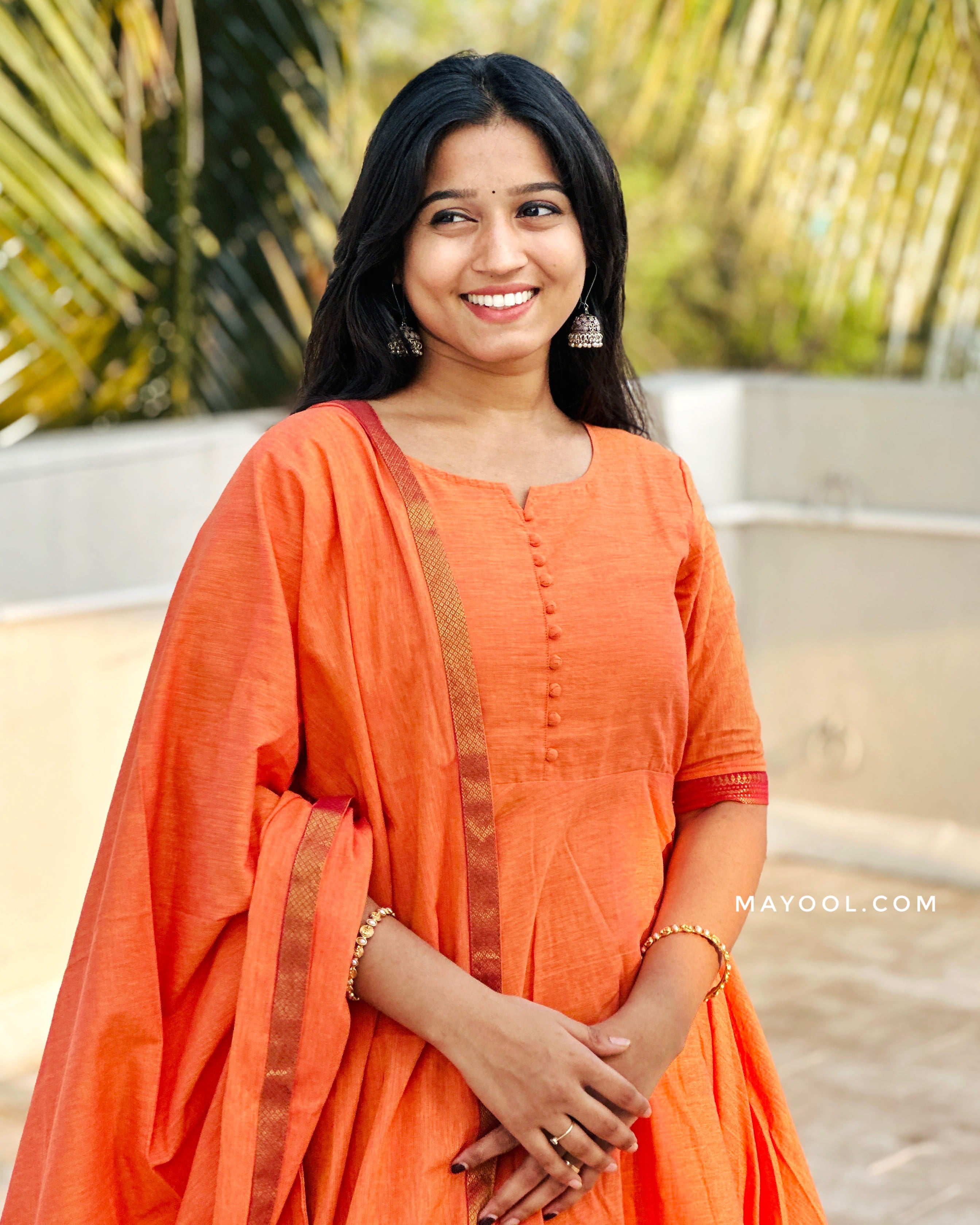 Saffron Orange Handloom Cotton Anarkali Dresses