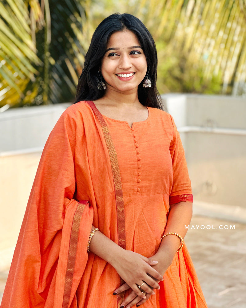 Saffron Orange Handloom Cotton Anarkali Dresses