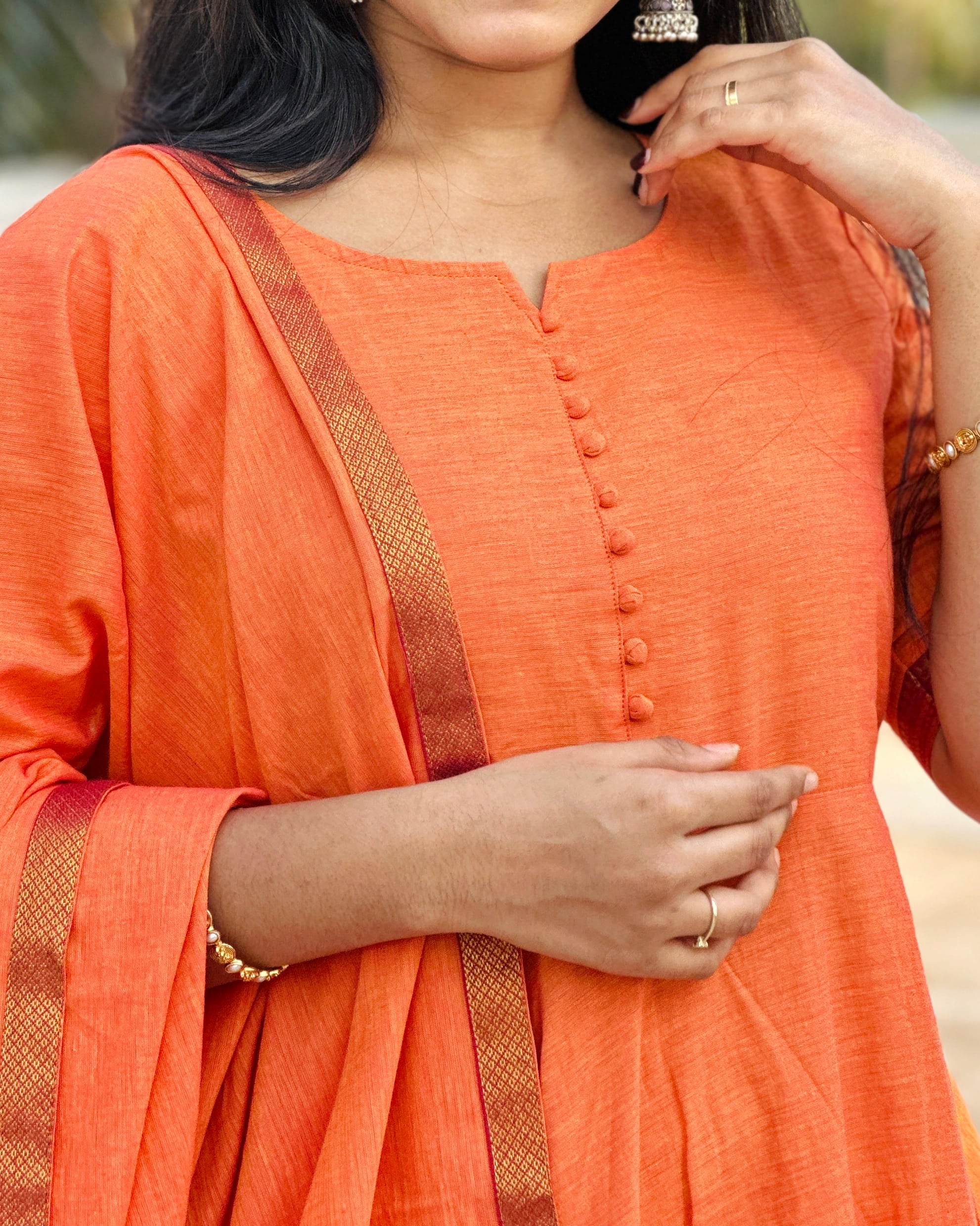 Saffron Orange Handloom Cotton Anarkali Dresses