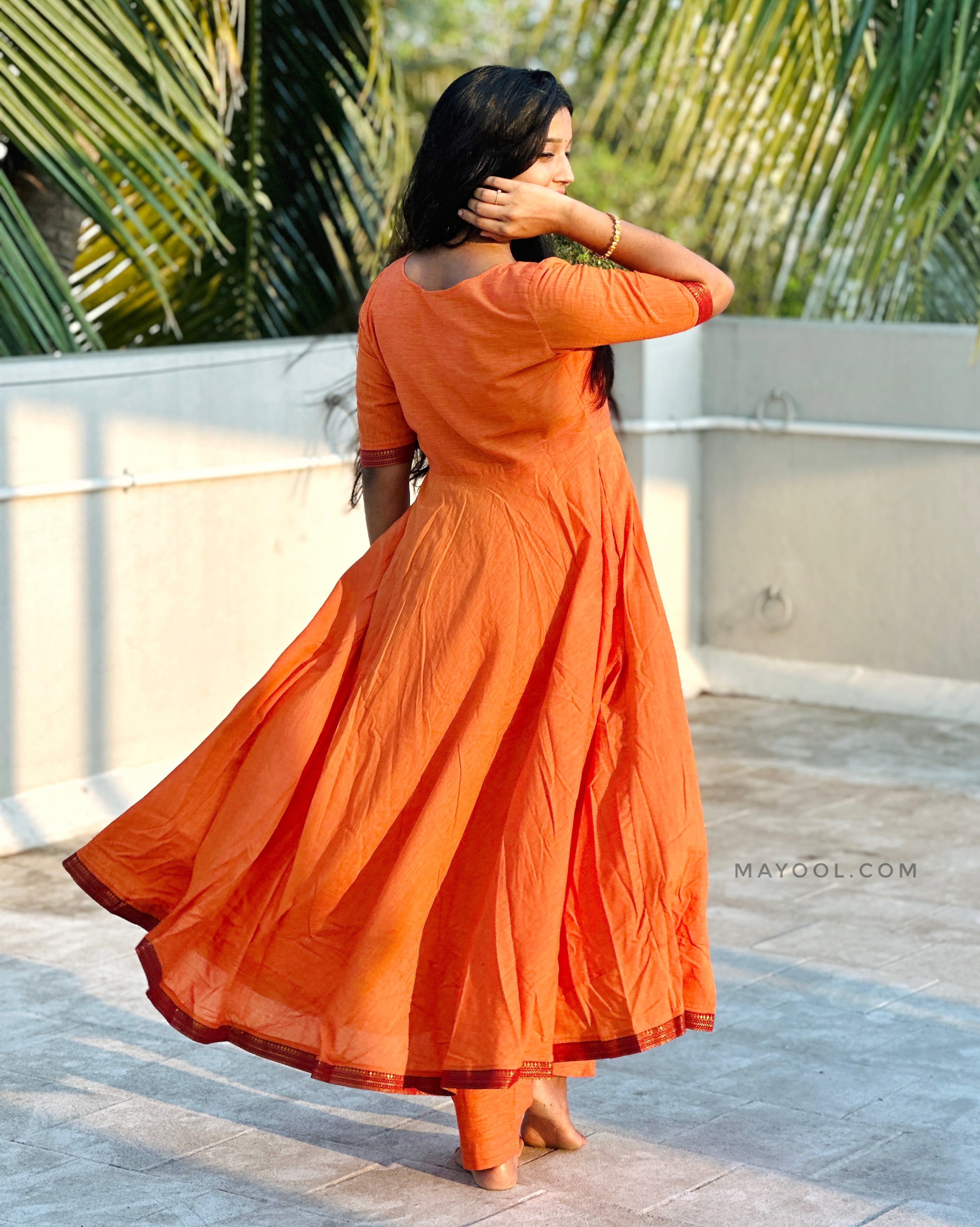 Saffron Orange Handloom Cotton Anarkali Dresses