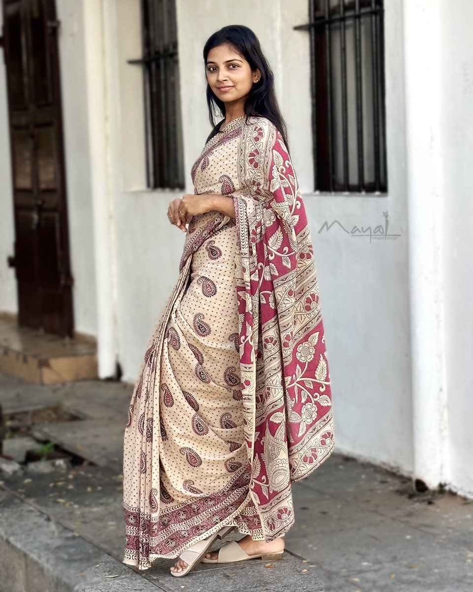 Sandal Pink Kalamkari Saree SA011