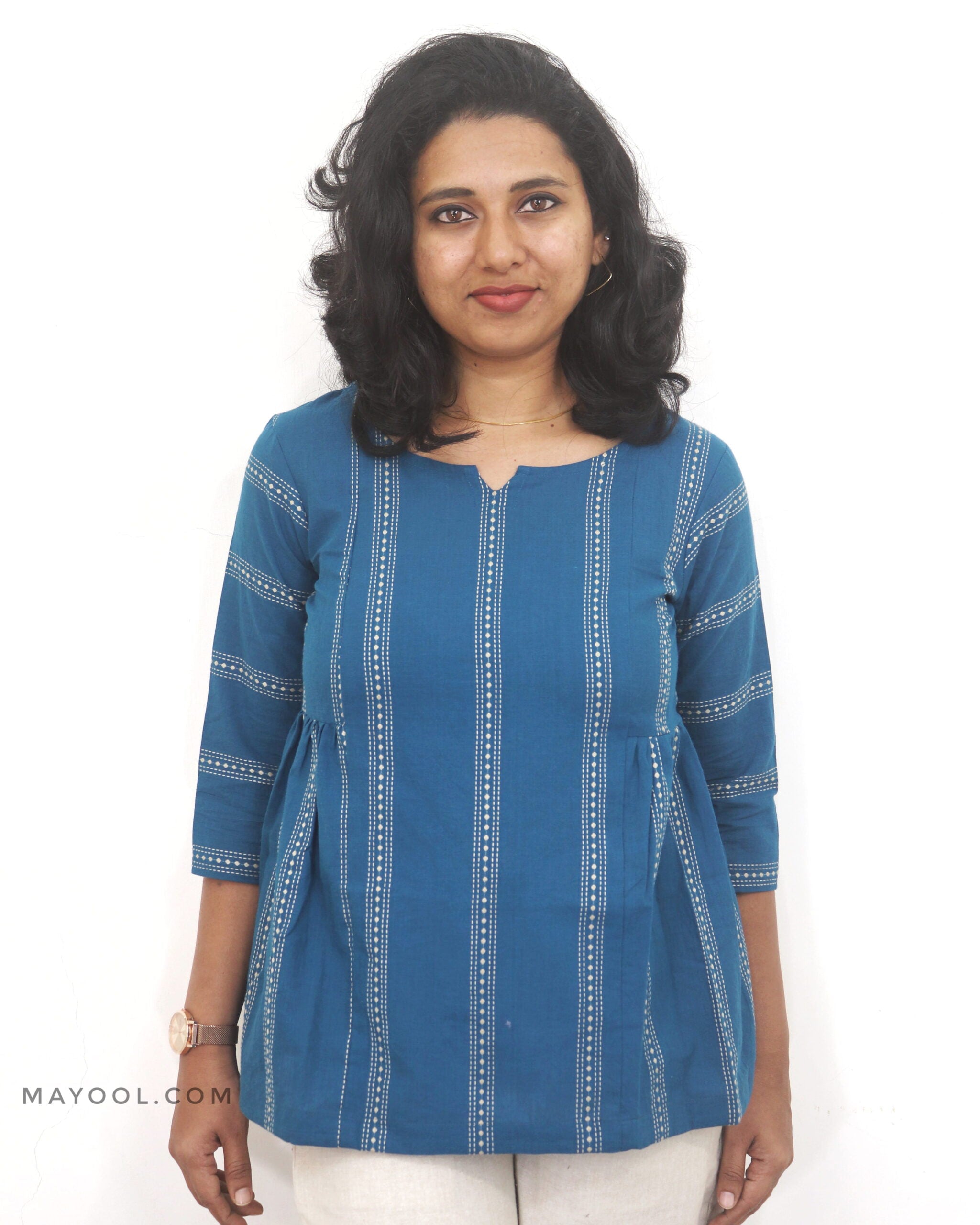 Sapphire Blue Side Pleated Peplum Top