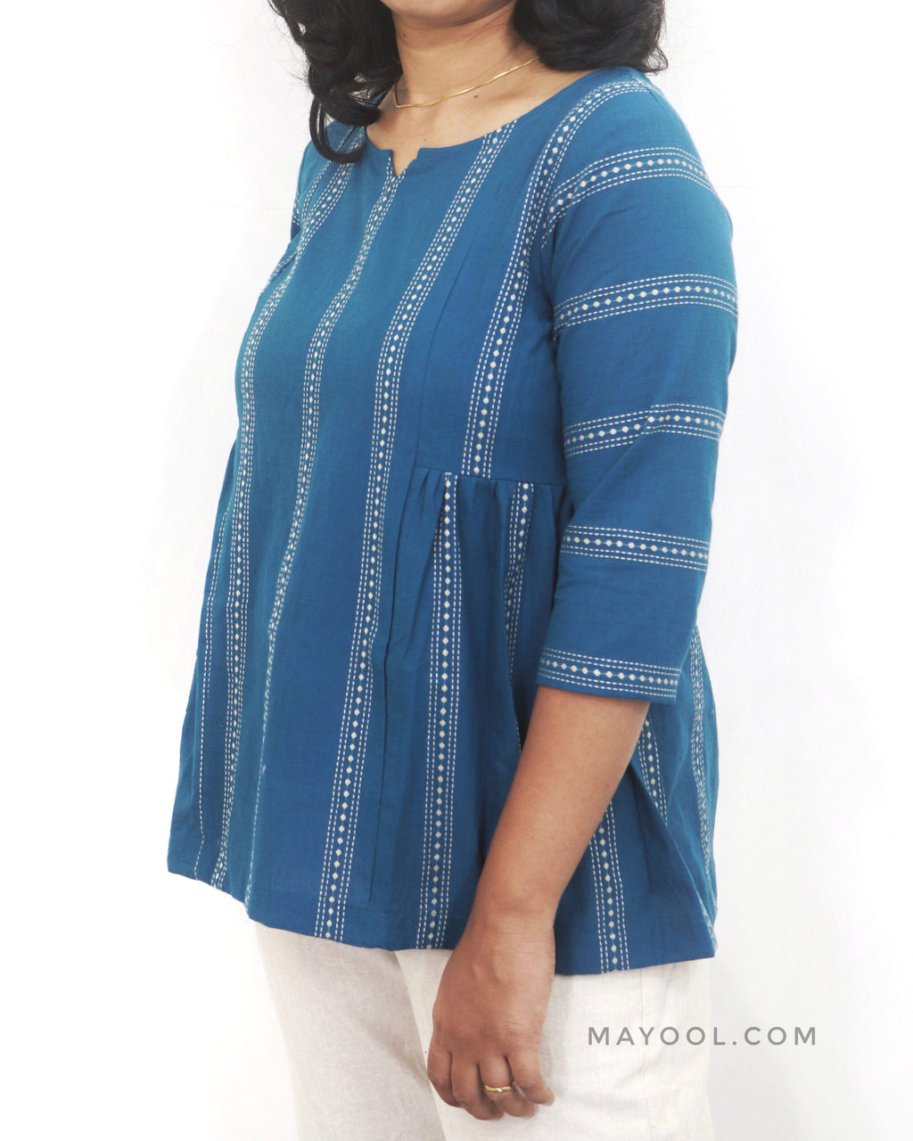 Sapphire Blue Side Pleated Peplum Top