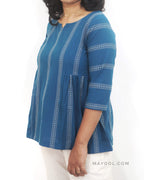 Sapphire Blue Side Pleated Peplum Top