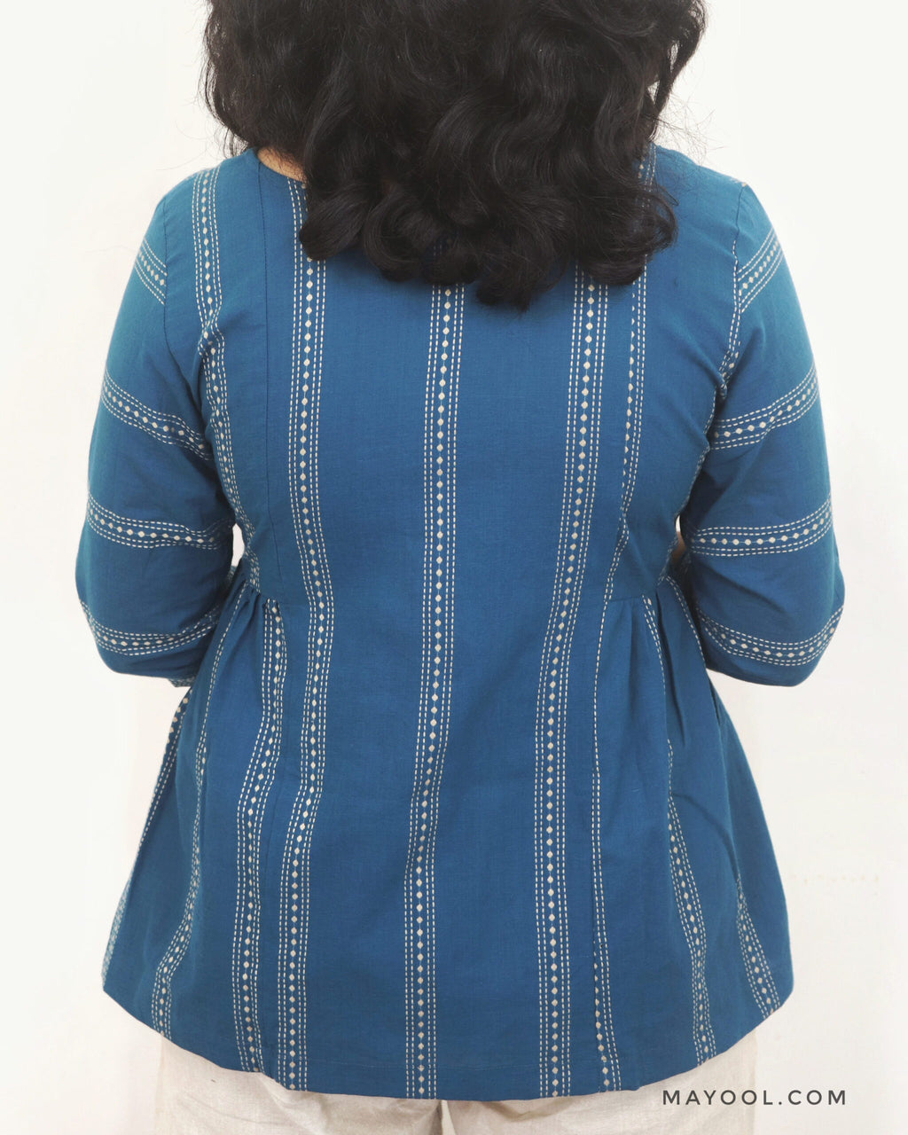Sapphire Blue Side Pleated Peplum Top