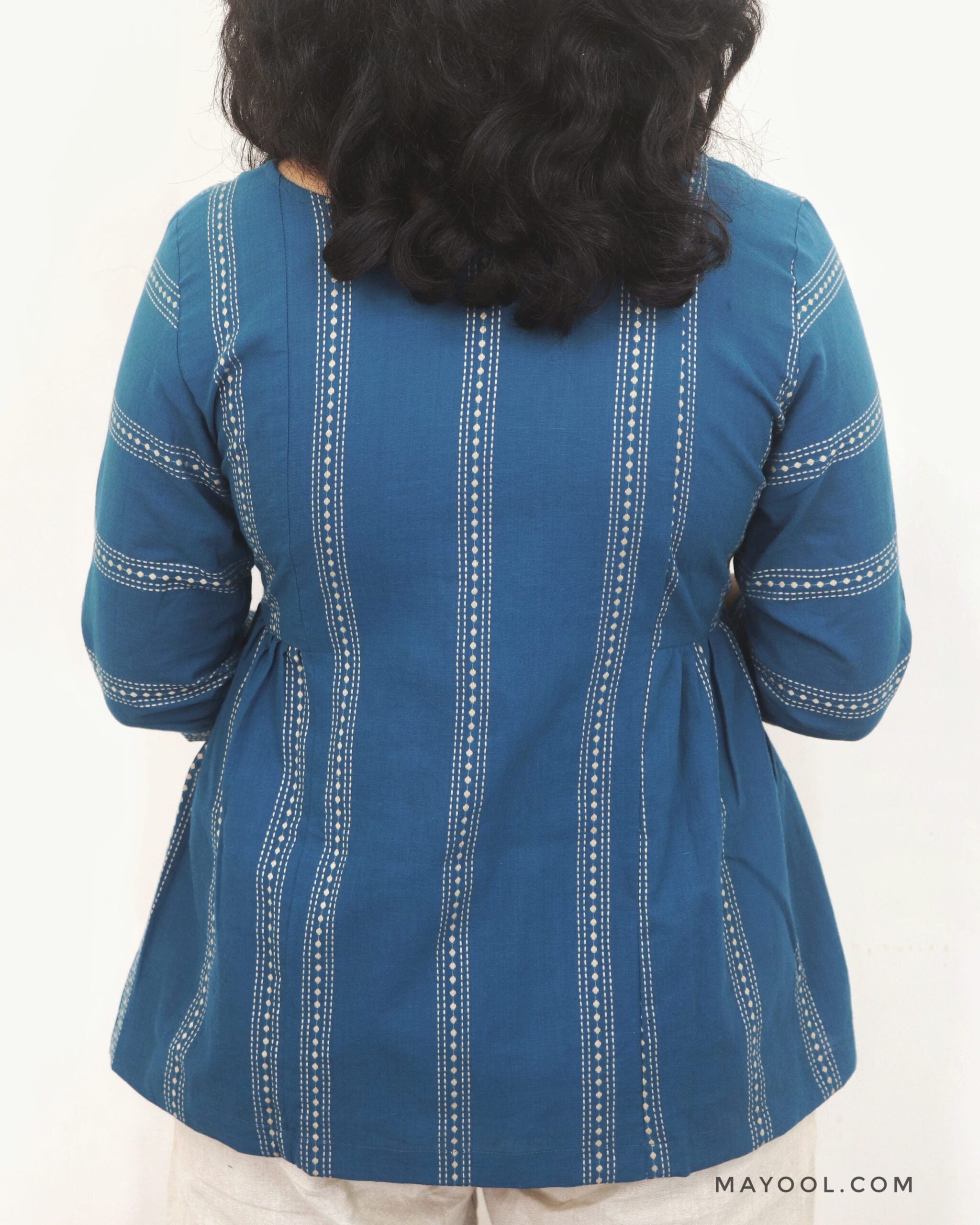 Sapphire Blue Side Pleated Peplum Top
