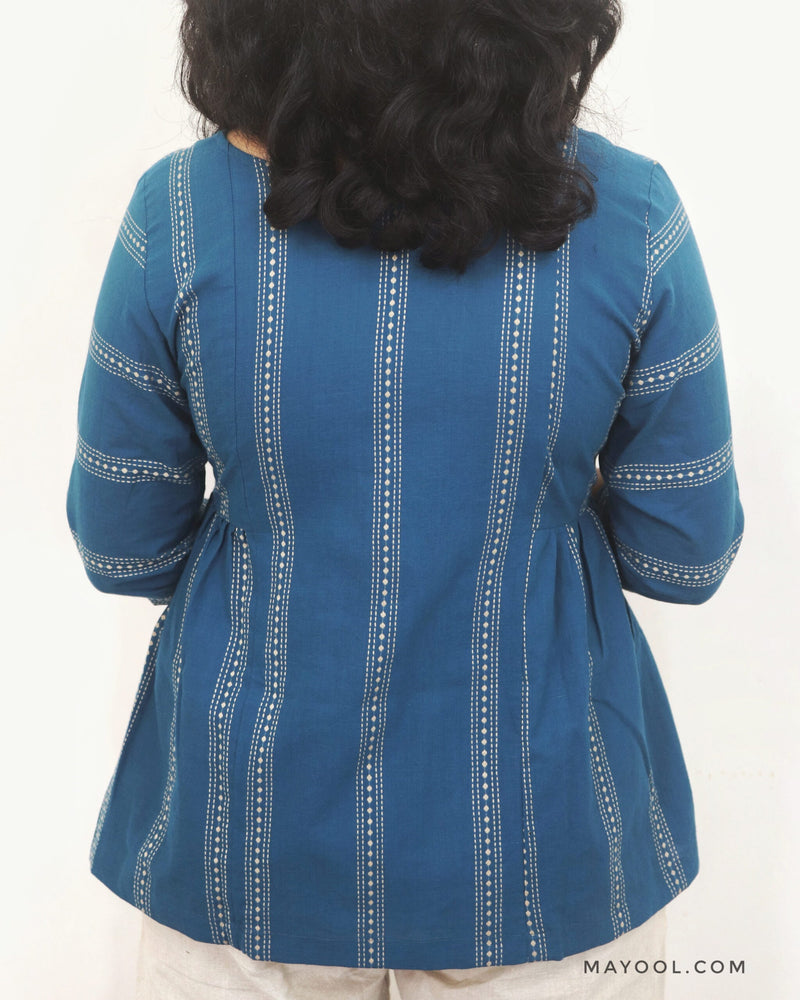 Sapphire Blue Side Pleated Peplum Top