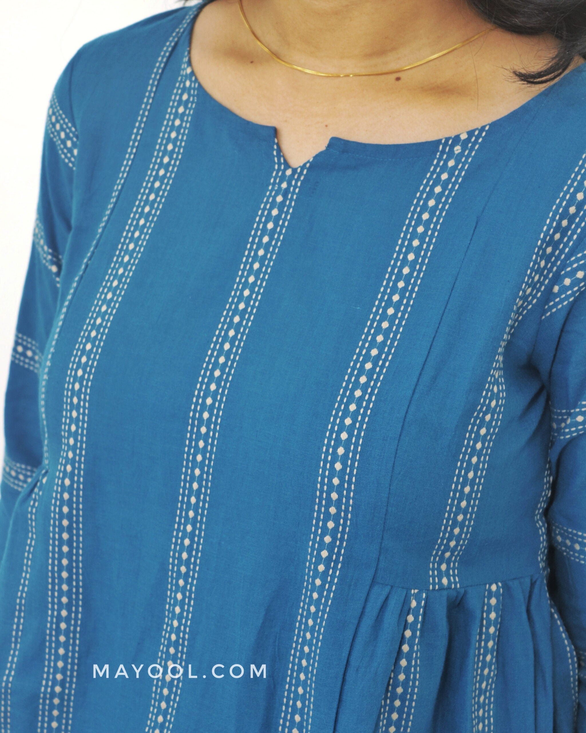 Sapphire Blue Side Pleated Peplum Top