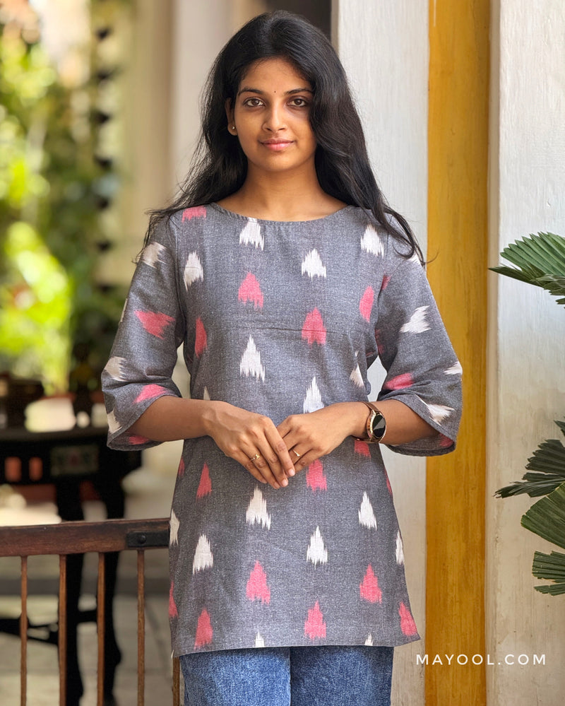 Silver Grey Ikat Short Kurta