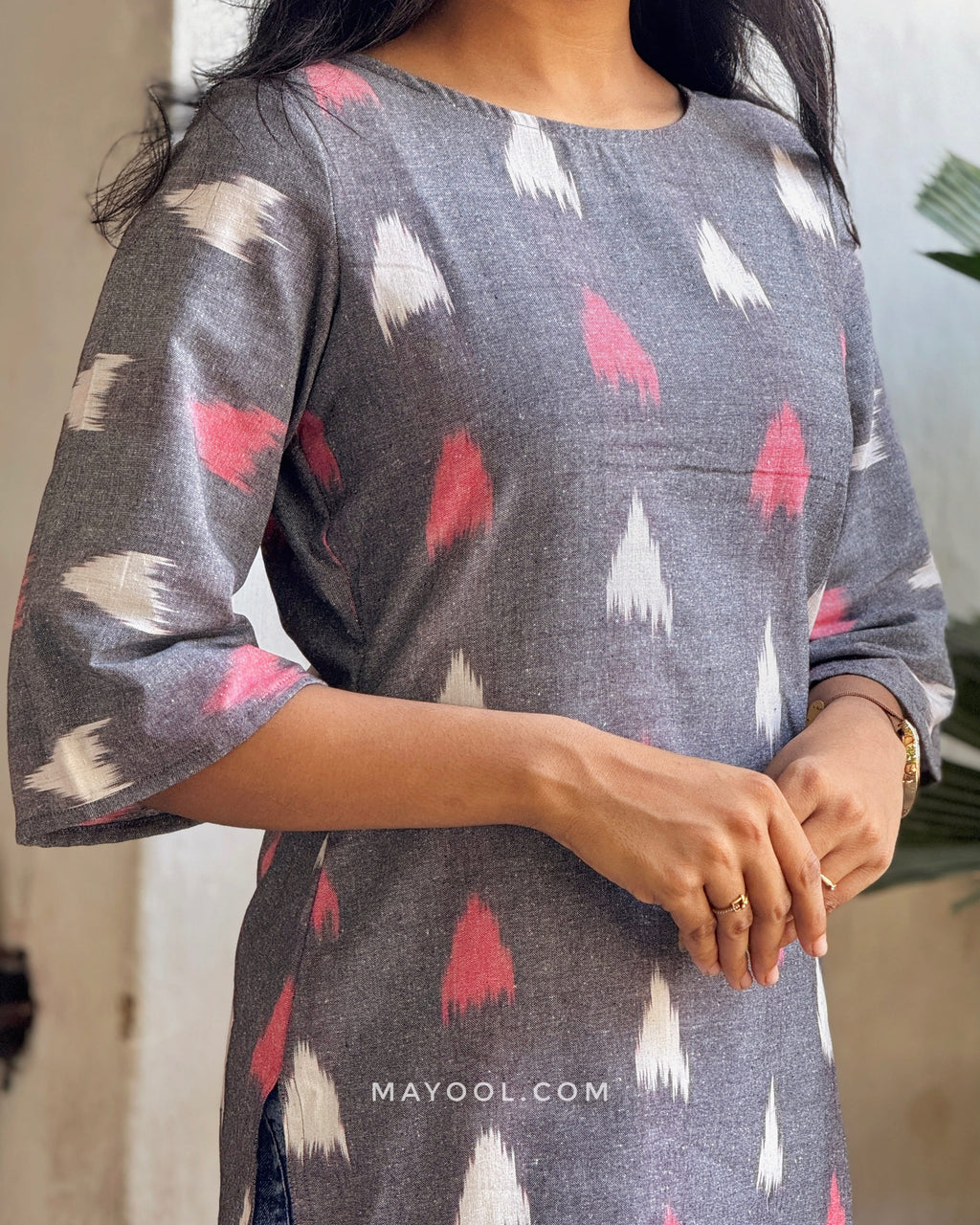 Silver Grey Ikat Short Kurta