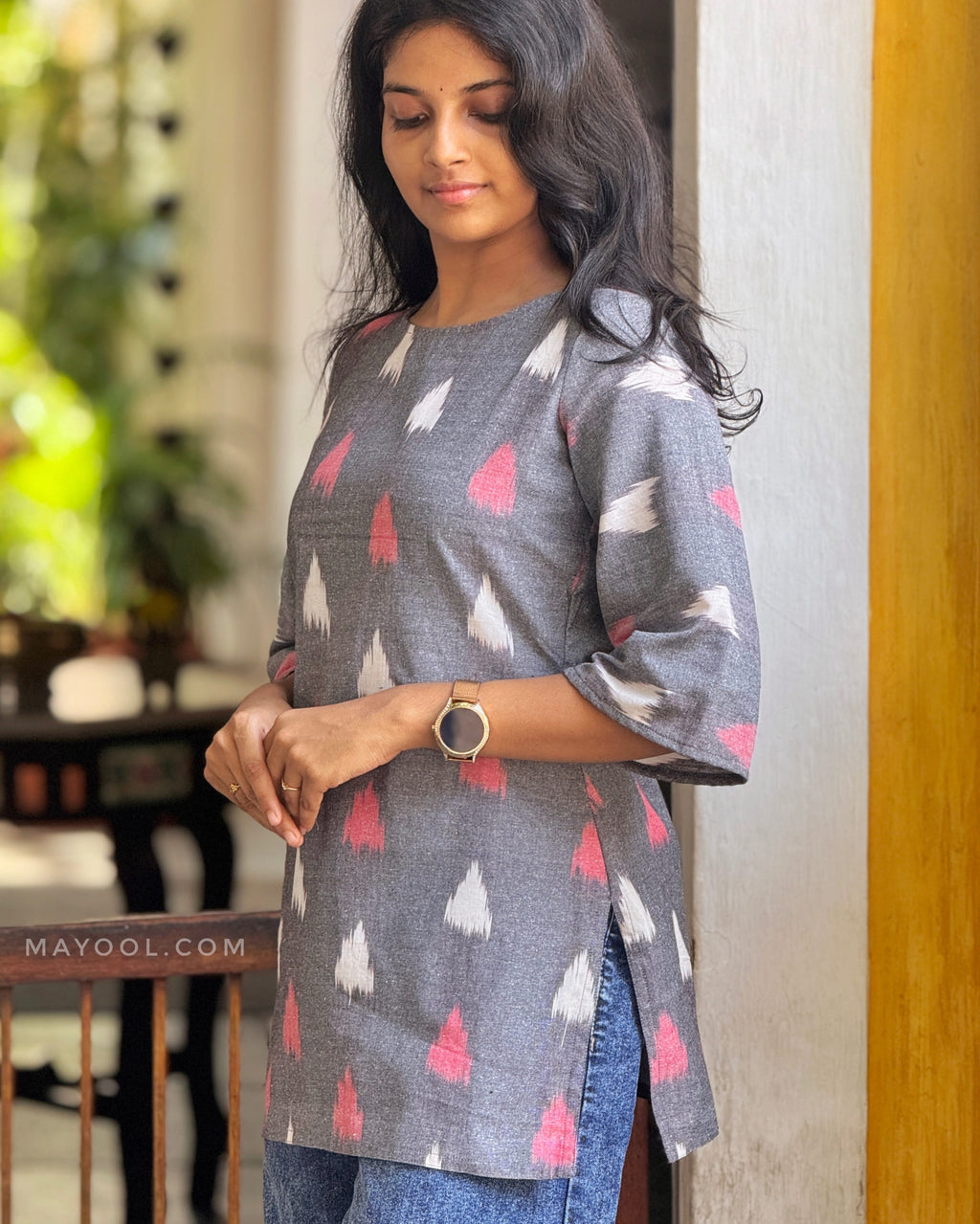 Silver Grey Ikat Short Kurta