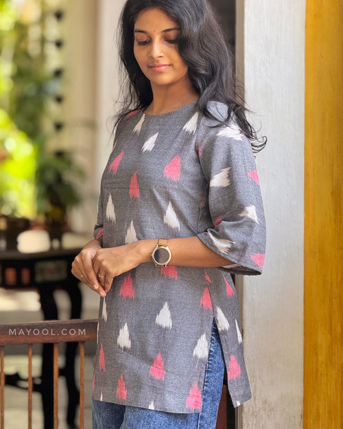 Silver Grey Ikat Short Kurta