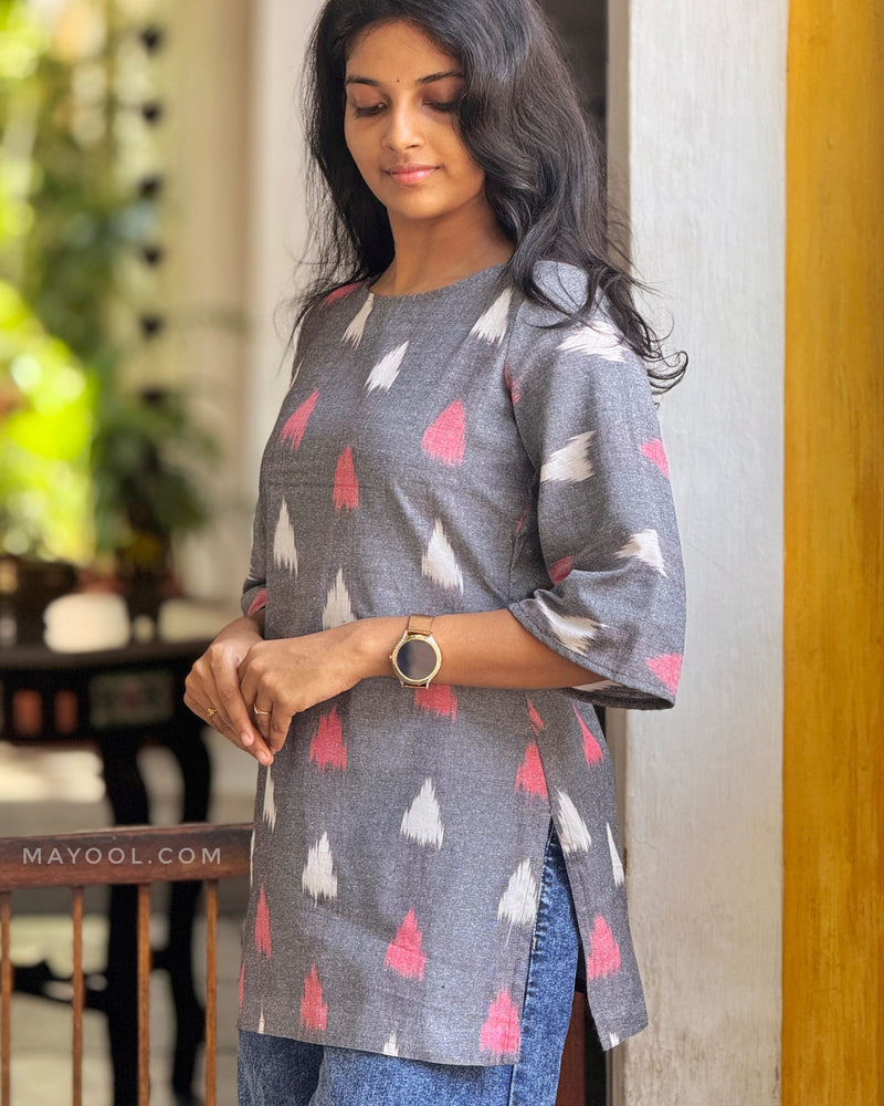 Silver Grey Ikat Short Kurta