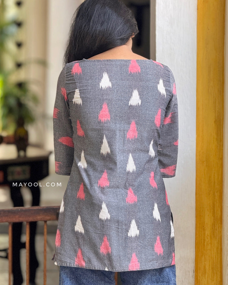 Silver Grey Ikat Short Kurta